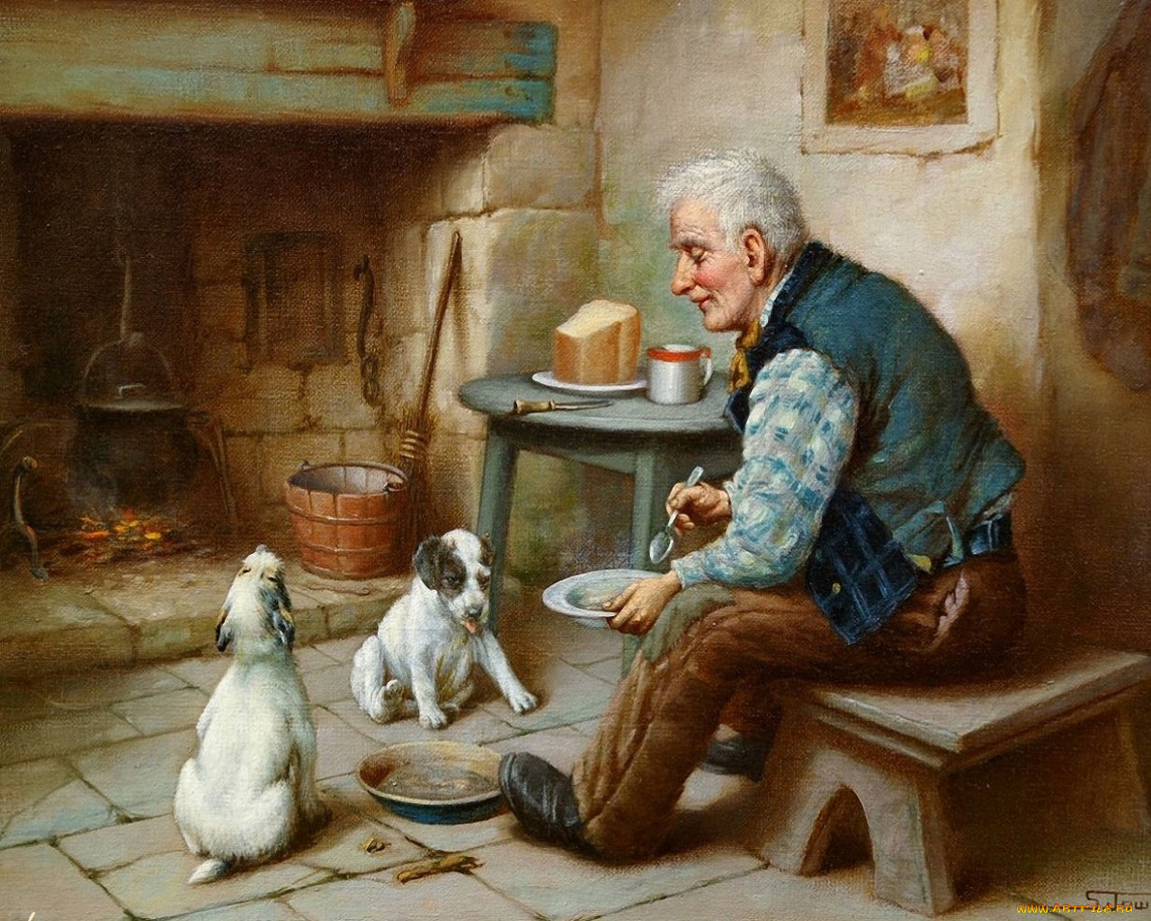 Дедушка с собакой живопись